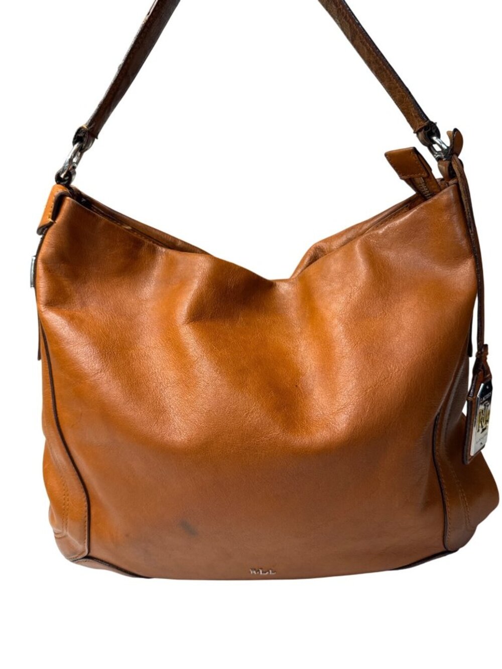 Ralph Lauren Brown Leather Hobo Shoulder Bag With Adjustable Straps & Metal Logo
